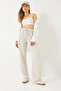 Women's Ecru Beige Striped Basic Trousers with Elastic Waist and Pockets 60284003 - 2