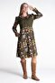 Long Sleeve Flannel Spring Branch Midi Length Autumn and Winter Dress Khaki Hk - 4