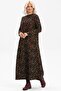 Long Sleeve Sudenaz Flannel Long Autumn and Winter Dress Floral Pattern Black Syh - 6