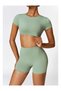 Womens Crop Top Shirt Short Sleeves - Padded Low Impact Workout Yoga Shirt - 3