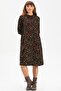 Long Sleeve Sudenaz Flannel Short Autumn and Winter Dress Floral Pattern Black Syh - 5