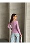Women's Boat Neck Lilac Long Sleeve Blouse - 4