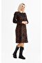 Long Sleeve Flannel Eftelya Rose Pattern Midi Length Autumn and Winter Dress Black Syh - 5
