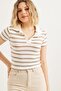 Polo Neck Striped Crop Blouse Mink - 3