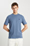 100% Cotton Relaxed Fit Wide Cut Crew Neck Minimal Logo Light Blue T-Shirt
