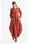 Long Sleeve Velvetin Ayşegül Patterned Long Autumn and Winter Dress Burgundy Brd