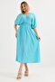 Double Breasted Collar Midi Dress with Waistband Blue - 3