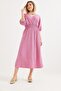 Double Breasted Collar Midi Dress with Waistband Pink - 2