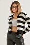 Metal Buttoned Knitwear Cardigan Black White