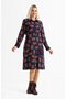 Long Sleeve Flannel Lily Pattern Midi Length Cute Autumn and Winter Dress Navy Blue Lcvt