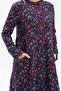 Long Sleeve Sudenaz Flannel Short Autumn and Winter Dress Floral Pattern Navy Blue Lcvt - 4