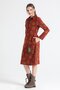Long Sleeve Flannel Lily Pattern Midi Length Cute Autumn and Winter Dress Burgundy Brd - 5