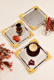 Alvio Stainless Square 4 Corner Yellow Flower Detailed Presentation Tray Silver Set of 3