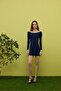 Women's Navy Blue Madonna Collar Mini Dress - 4