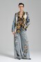 Women's Denim Color Ripped Detailed Belted Design Palazzo Jean