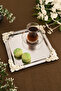 Alvio Stainless Square 4 Corner Silver Flower Detailed Presentation Tray Silver 1 Piece