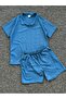 Men's Indigo Honeycomb Polo Neck T-Shirt Shorts Set