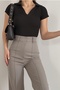 Women's Stretchy Knitwear Fabric V-Neck Short Sleeve Basic Black Blouse 0271 - 4