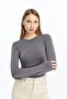 Women's Anthracite Gray Round Neck Long Sleeve Blouse - 2