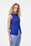 Buttoned V-Cut Sleeveless Vest Sax - 4