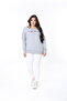 Women's Large Size Gray Embroidery Detailed Crew Neck Blouse 65N38866 - 5