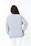 Women's Large Size Gray Embroidery Detailed Crew Neck Blouse 65N38866 - 4