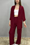 Women's Burgundy Color Palazzo Trousers - Kimono Set