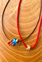 2'Li Blue Glass Bead Brown Red Rope Slide Lock Knit Necklace - 2