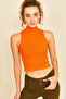 Orange Corded Half Turtleneck Sleeveless Women's Tank Top - 3