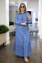 Front Buttoned Belt Detail Tucked Sleeve Skirts Ruffled Shirt Collar Large Size Slim Denim Dress - 3