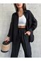 Women's Two-Piece Linen Shirt Pants Top and Bottom Set With Tie
