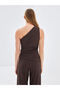 Alita City with a Difference in Color, Lcw Vision Brown Raschel Plain One-Shoulder Sleeveless Women's Blouse - 4