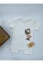 Bebe Kids Flying Balloon Teddy Bear Pattern Snap Fastener Short Sleeve Shorts Jumpsuit (Zıbın) 100% Cotton - 5