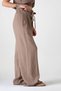 Muslin Fabric 100% Cotton High Waist Drawstring Detail Pocketed Muslin Trousers - Mink - 4
