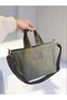 Mini Size Magnetic Waxed Canvas Khaki Color Handbag / Cross Strap (Brown Leather Detail) - 2