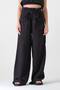 Muslin Fabric 100% Cotton High Waist Front Cargo Pocket Trousers - Black - 2
