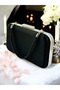 Black Color Satin Stone Handle Women's Evening Dress Bag Wedding Engagement Graduation - 5