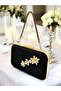 Black Color Satin Stone Handle Women's Evening Dress Bag