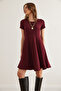 Women's Burgundy Pieced Trend Mini Flared Dress Elb-19002348 - 2