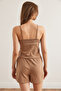 Women's Camel Top Strap Blouse Bottom Pocket Shorts Pajama Set Pjm-00000021 - 7