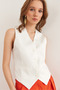 Women's White Fleto Pocket Premium Lined Double Vest Ylk- 19000057