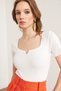 Women's White Collar and Sleeve Cutout Detailed Knitwear Blouse Blz- 19002884 - 5