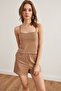 Women's Camel Top Strap Blouse Bottom Pocket Shorts Pajama Set Pjm-00000021 - 4