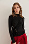 Women's Black Drape Detailed Buttoned Waist Sandy Blouse Blz- 19002879 - 5