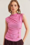 Women's Pink Drape Detailed Buttoned Waist Sandy Blouse Blz- 19002880
