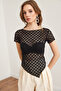 Women's Black Asymmetrical Lace Blouse Blz-19002888 - 4