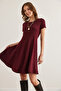 Women's Burgundy Pieced Trend Mini Flared Dress Elb-19002348 - 3