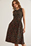 Women's Black Floral Pocketed Flared Dress ELB-19000480 - 5