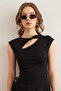Women's Black Drop Low-Cut Shoulder Detailed Cotton Modal Blouse Blz- 19002881 - 2
