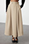 Beige Pleated Maxi Length Woven Skirt Tedaw25Et00000 - 3